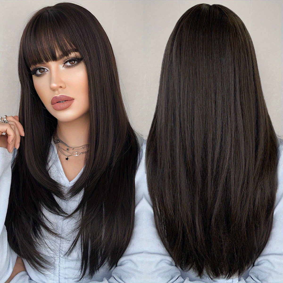 Elegant Brown Bangs Wig