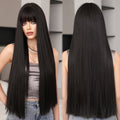 WIGS Elegant Long Black Straight Wig with Bangs