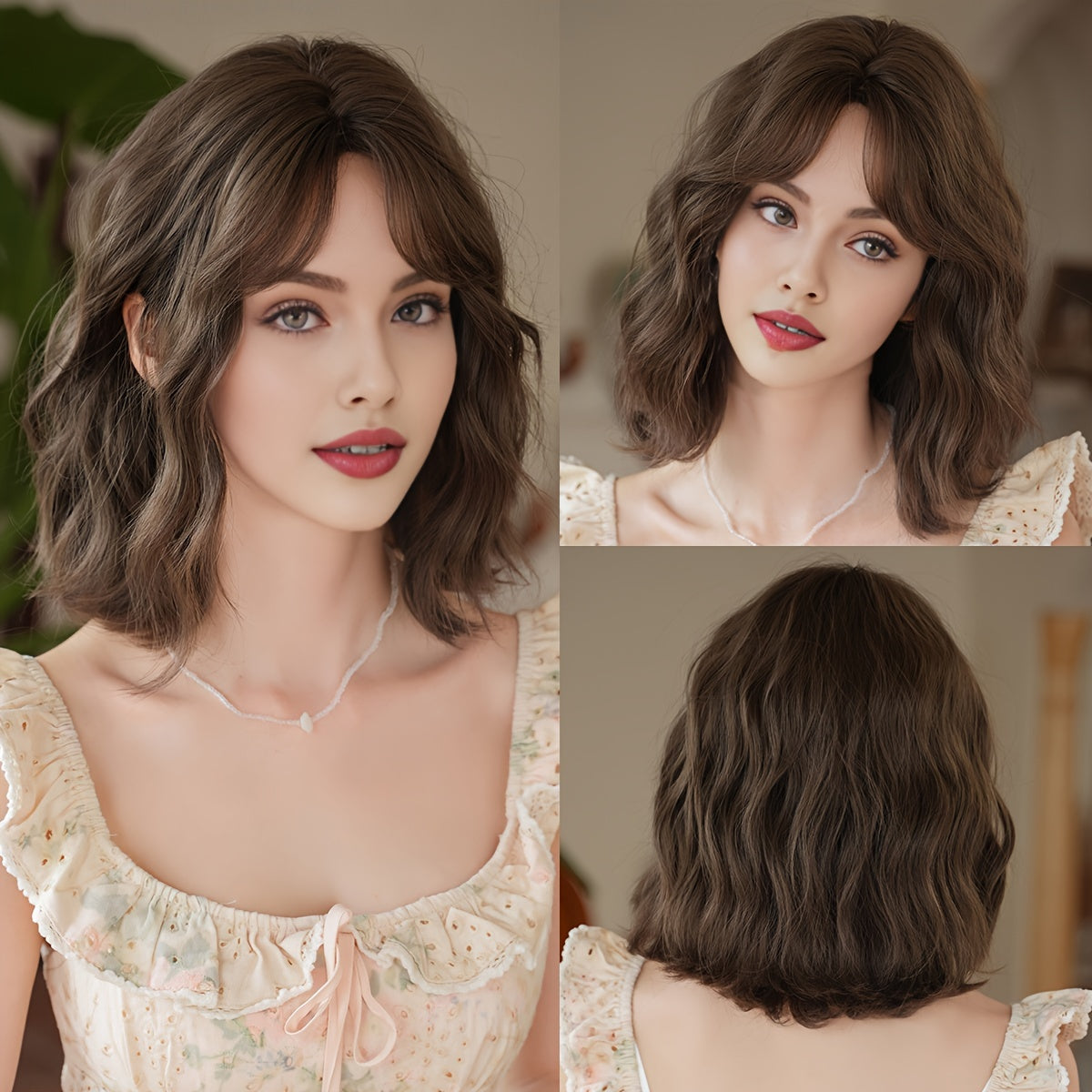 WIGS Short Water Wave Bob Wig-5